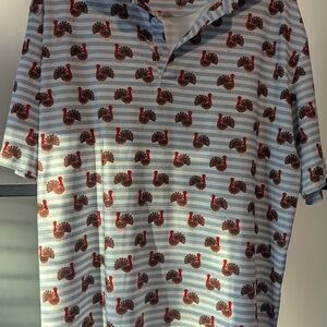 Men's Turkey Print Polo Shirt - Blue and Red